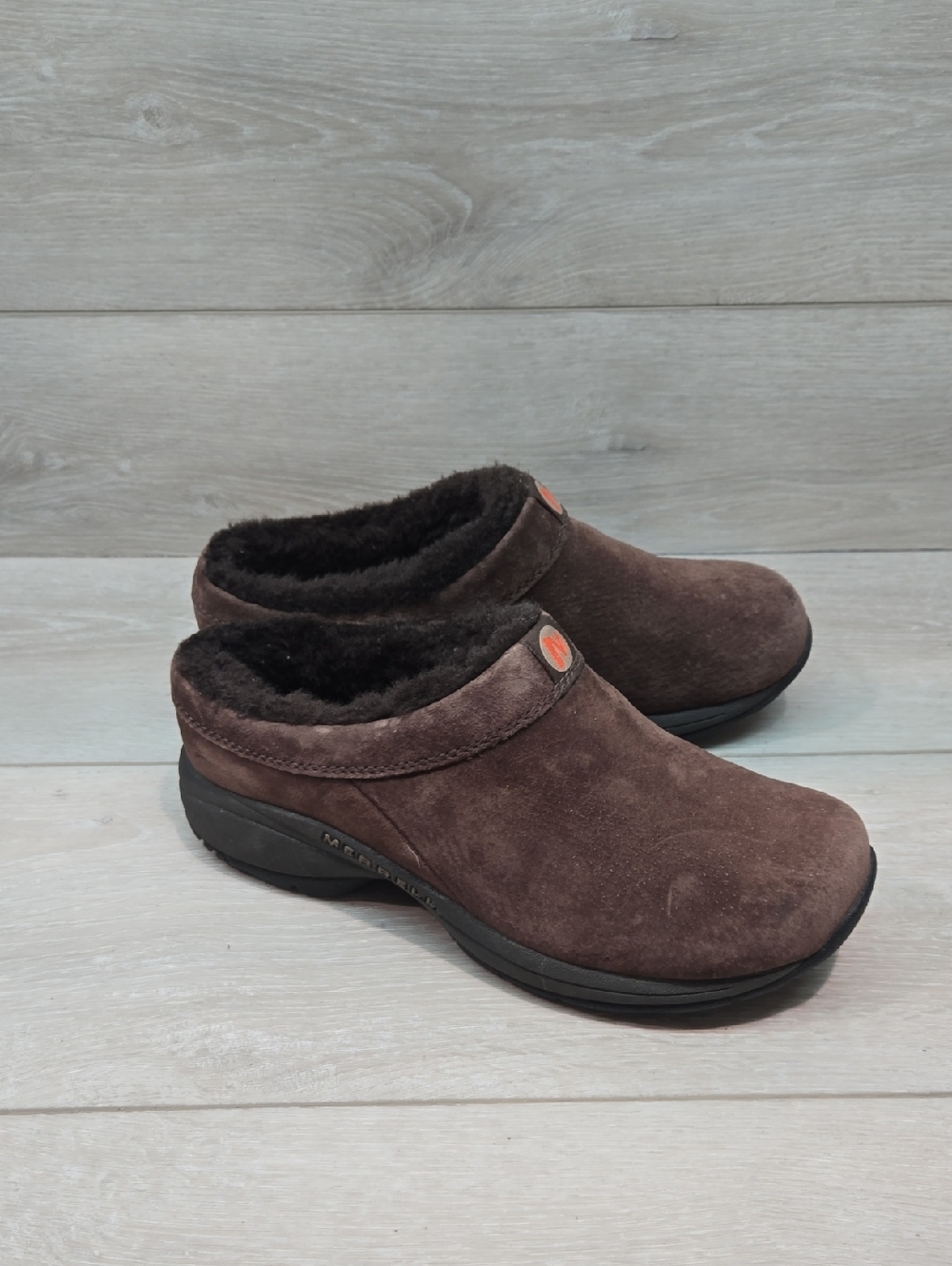Merrel Women's Primo Chill Slide Chocolate Suede Fleece Slip-On Clog Shoes 7.5